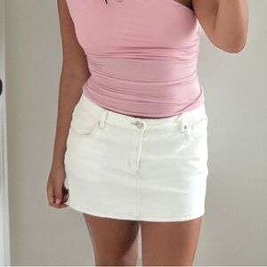 white denim mini skirt